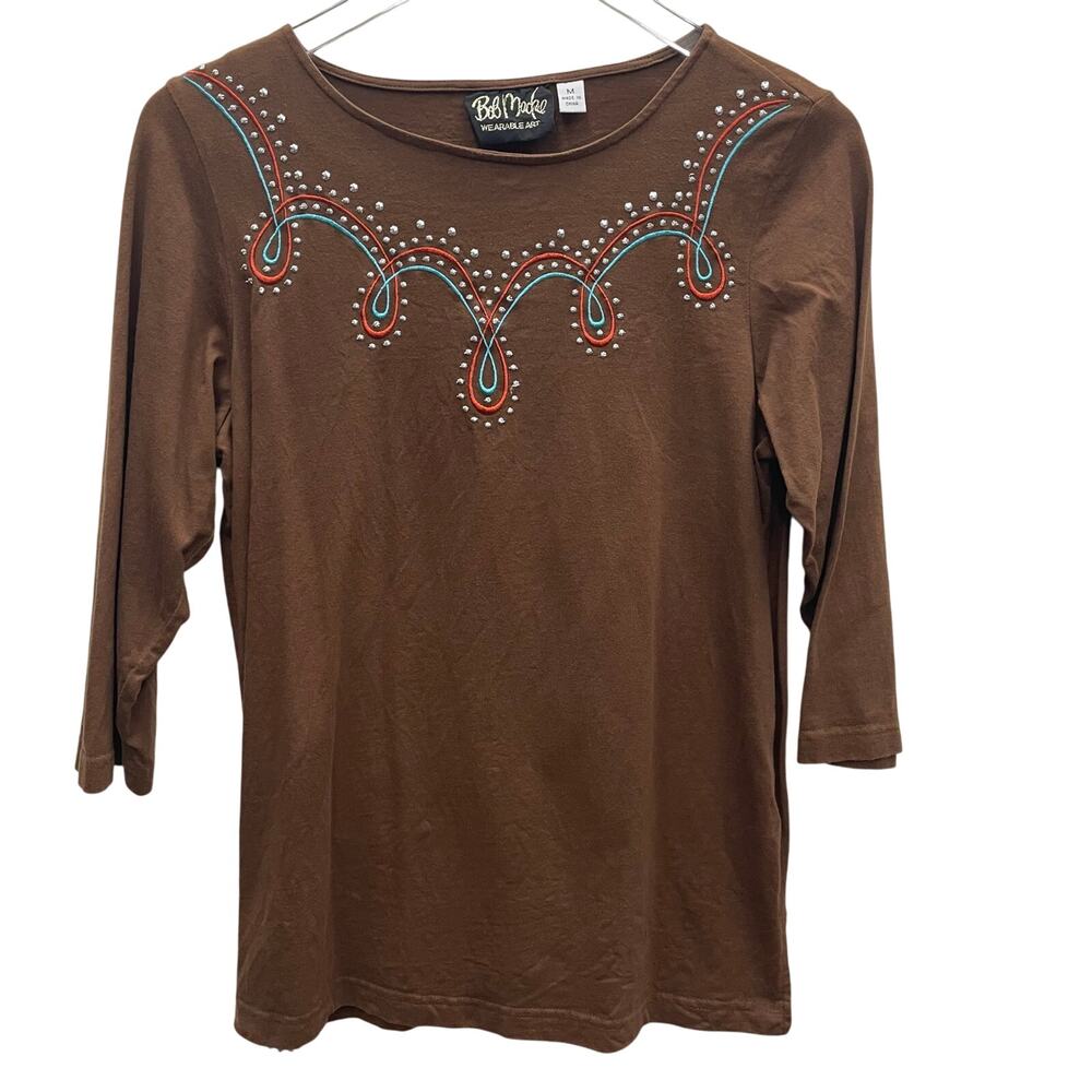 Bob Mackie Wearable Art Knit Pullover Embroidered Brads Size Medium
